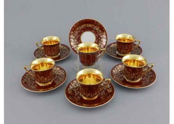 Набор кофейных чашек с блюдцами 100 мл Леандер Виндзор Золотые цветы A341 2