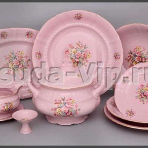 serviz stolovyj rozovyj farfor sonata rozovye cvety leander