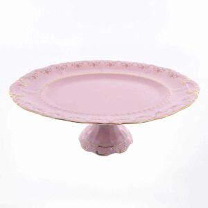 Блюдо овальное на ножке Leander Соната мелкие цветы розовый фарфор 39 см