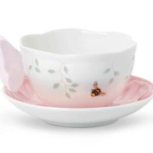 Чашка чайная с блюдцем Lenox Бабочки на лугу 240мл фигурная ручка розовая 2