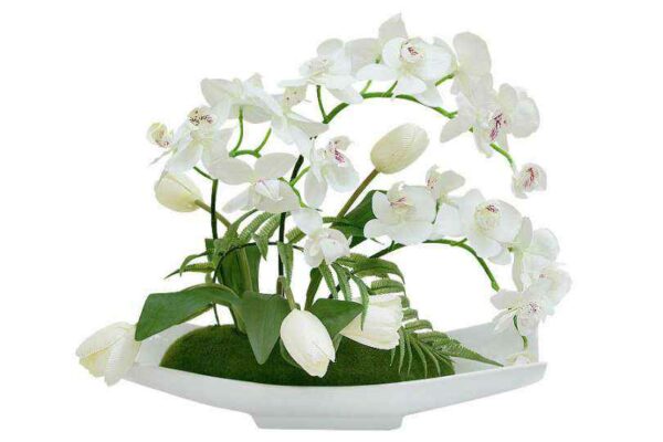 Декоративные цветы Дрим Гарден Орхидея белая керамической подставке