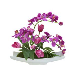 Декоративные цветы Дрим Гарден Орхидея сиреневая c тюльпанами керам подставке