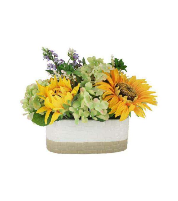 Декоративные цветы Дрим Гарден Подсолнухи и гортензии в керамической вазе