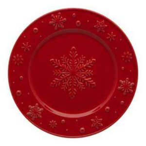 Тарелка закусочная Bordallo Pinheiro Снежинки красная 22см