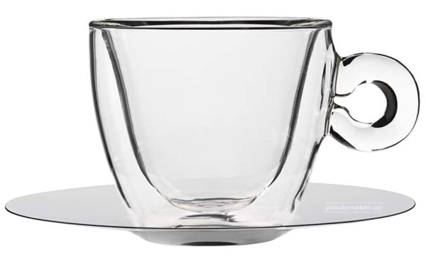 Кофейная пара Luigi Bormioli Thermic Glass чашка с двойными стенками 65 мл металлическое блюдце Posuda Vip