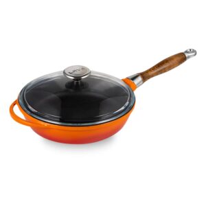 Сковорода с крышкой Lava 24 см 2 л с деревянной ручкой ручная работа оранжевая Посуда Vip