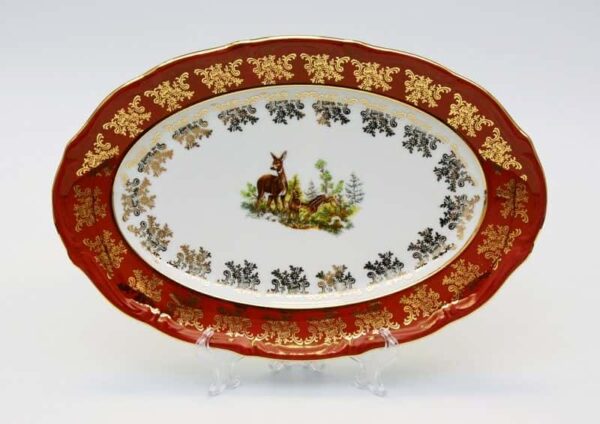 Блюдо овальное Bavarian Porcelain Охота красная 38 см posuda vip